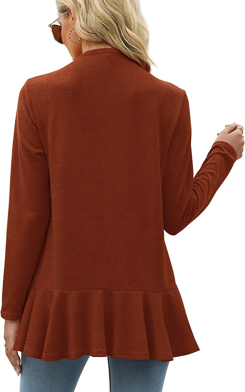 Geifa Cardigan for Women Lightweight Ruffle Drape Open Front Cardigans Sweaters Long Sleeve - Image 1